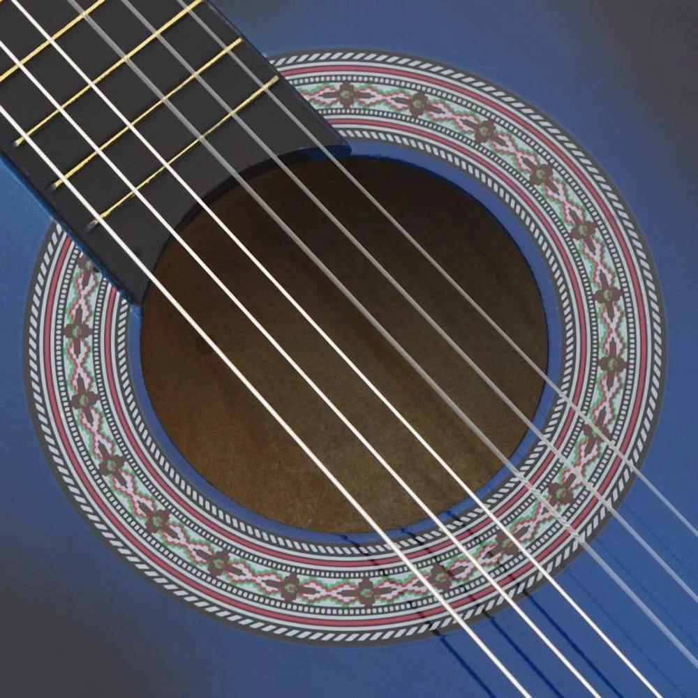 Klasikinės gitaros rinkinys, 12 dalių, mėlynas, 38", 6 stygos