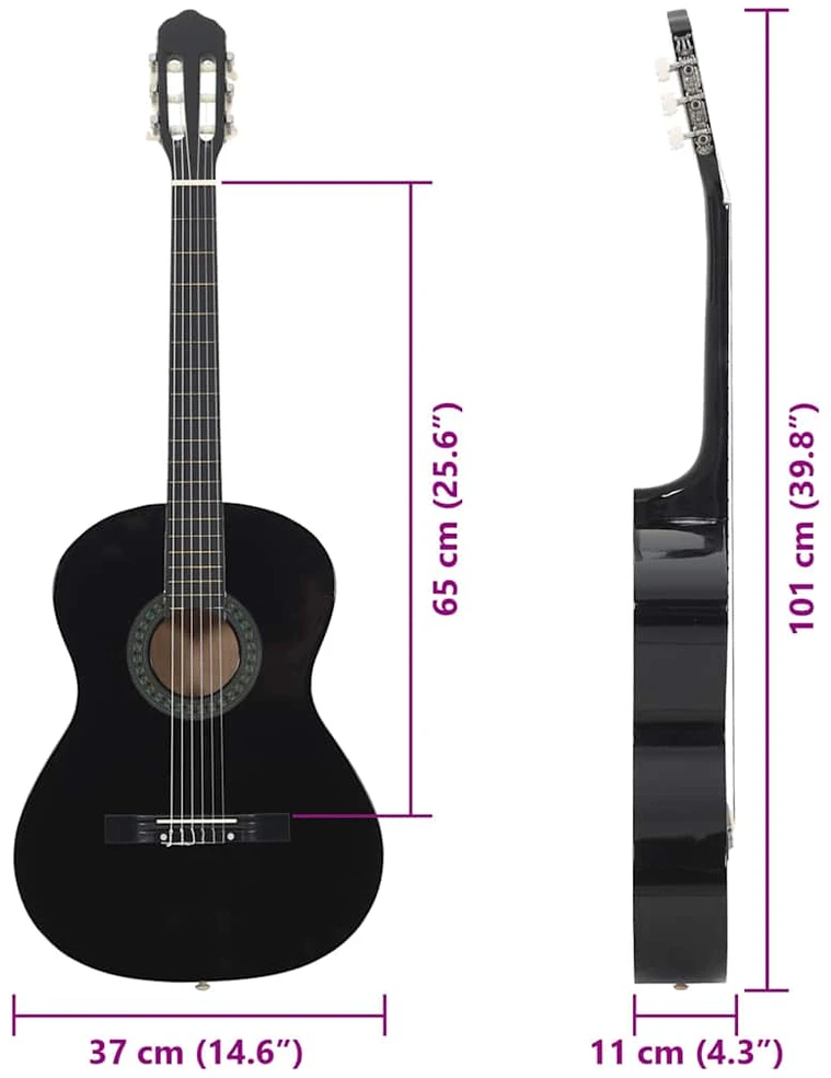 Klasikinės gitaros rinkinys pradedantiesiems, 12 dalių, 4/4 39"