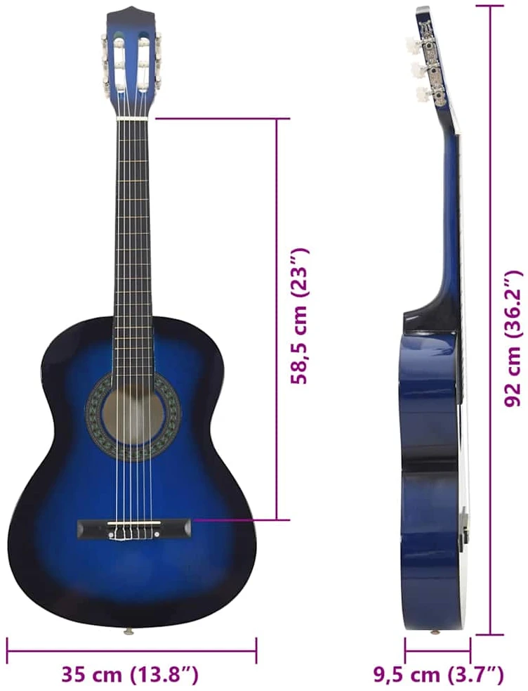 Klasikinės gitaros rinkinys vaikams, 8 dalių, 3/4 36"