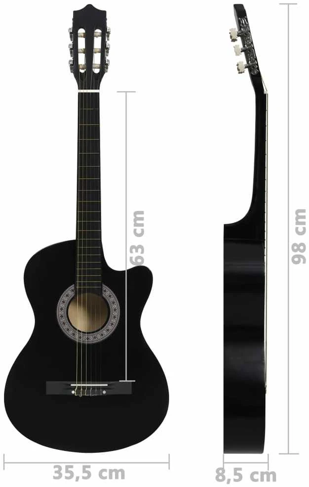 Klasikinės gitaros rinkinys, 12 dalių, juodas, 38", 6 stygos