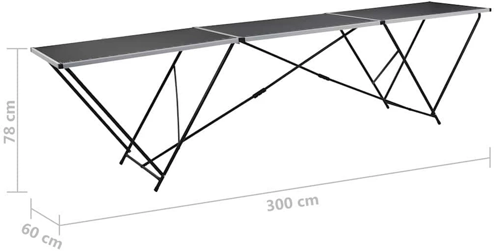 Klijavimo stalas, sulankst., MDF ir aliuminis, 300x60x78cm