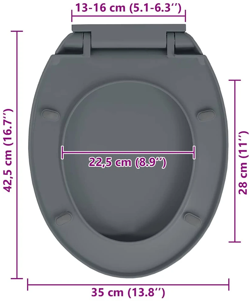 Klozeto sėdynė su soft-close mechanizmu, pilkos spalvos, ovali