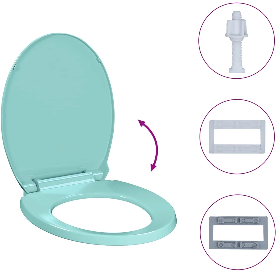Klozeto sėdynė su soft-close mechanizmu, žalios spalvos, ovali