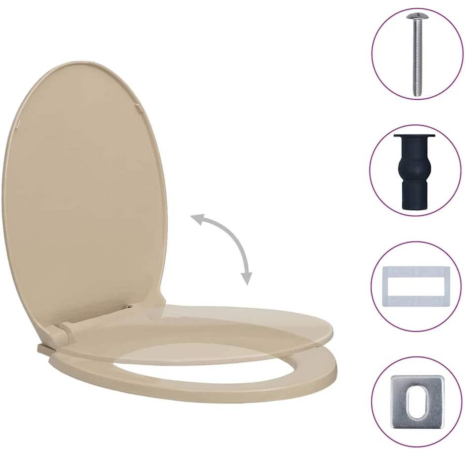 Klozeto sėdynė su soft-close mechanizmu, smėlio spalvos, ovali