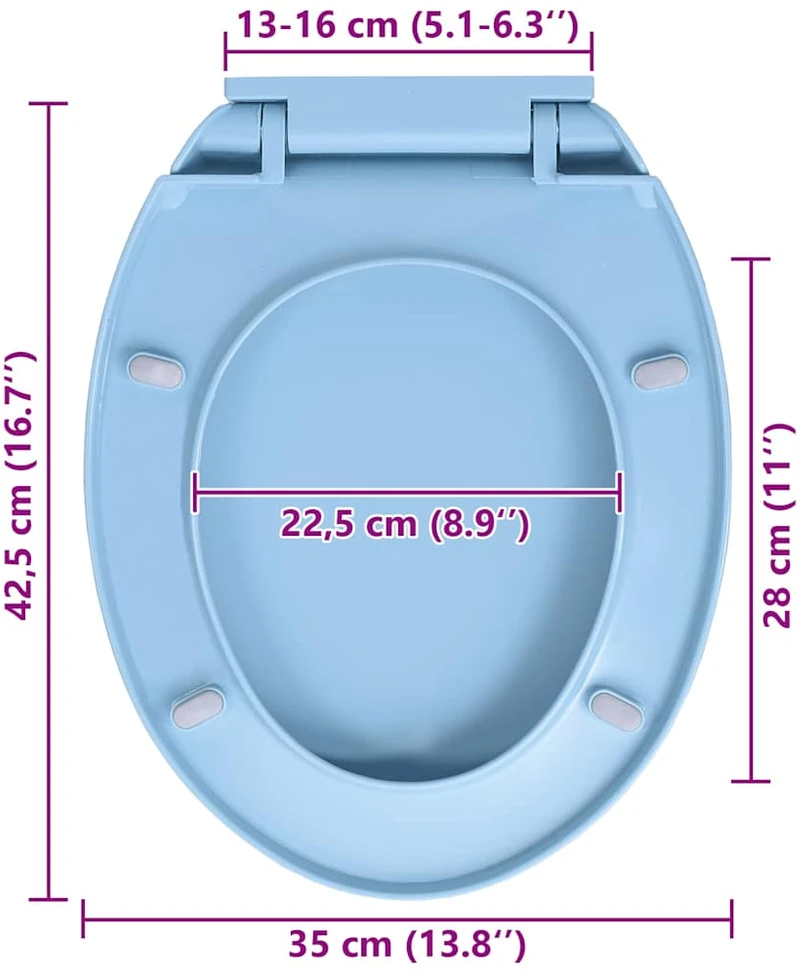 Klozeto sėdynė su soft-close mechanizmu, mėlyna, ovali