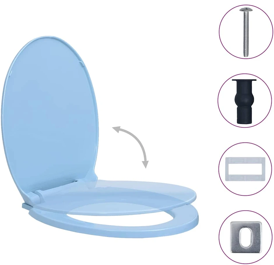 Klozeto sėdynė su soft-close mechanizmu, mėlyna, ovali