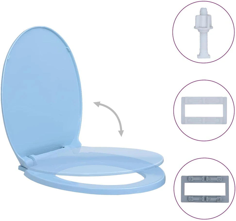 Klozeto sėdynė su soft-close mechanizmu, mėlynos spalvos, ovali