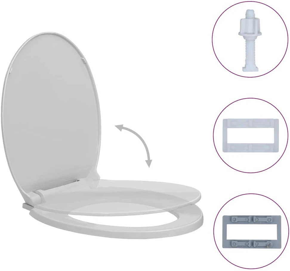 Klozeto sėdynė su soft-close mechanizmu, šviesiai pilka, ovali