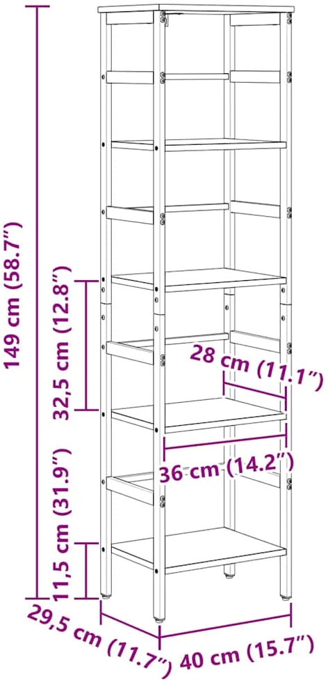 Knygų lentyna 4 lygių 40 x 29,5 x 149 cm Apdirbta mediena
