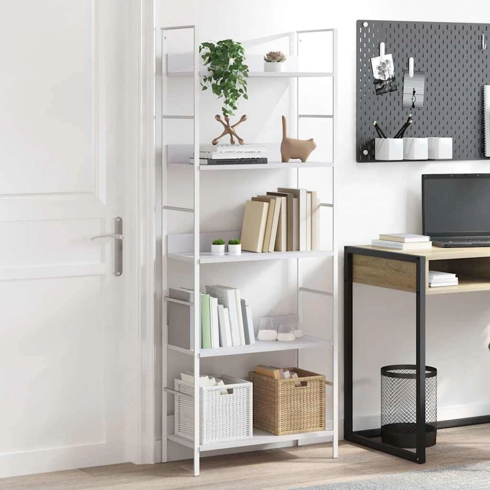 Knygų lentyna, 5 aukštų, balta, 60x27,6x158,5cm, mediena