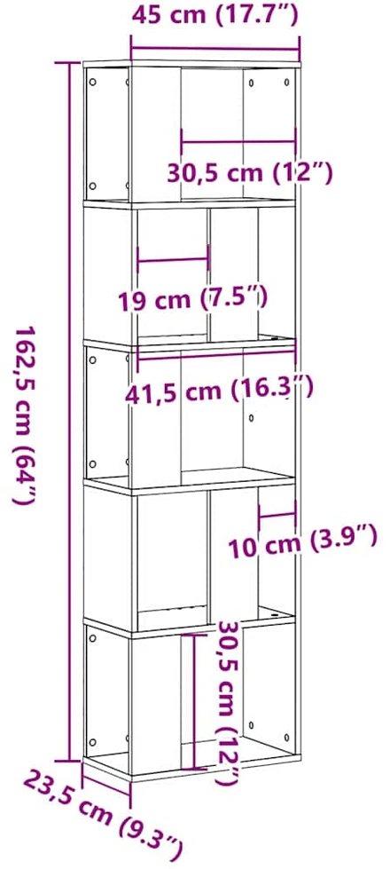 Knygų lentyna 5.0 aukštų 45 x 23,5 x 162,5 cm Juodas ąžuolas