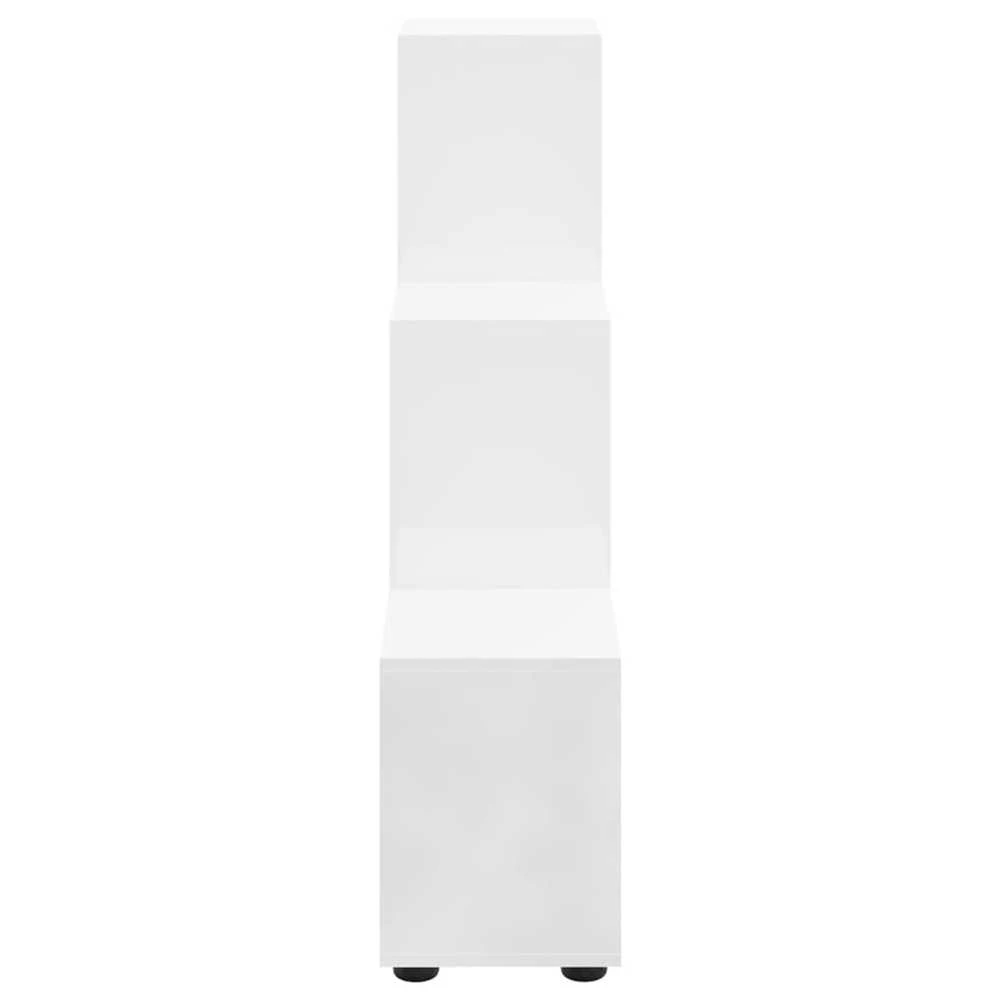 Knygų lentyna, balta, 107cm, mediena, laiptų dizaino, blizgi