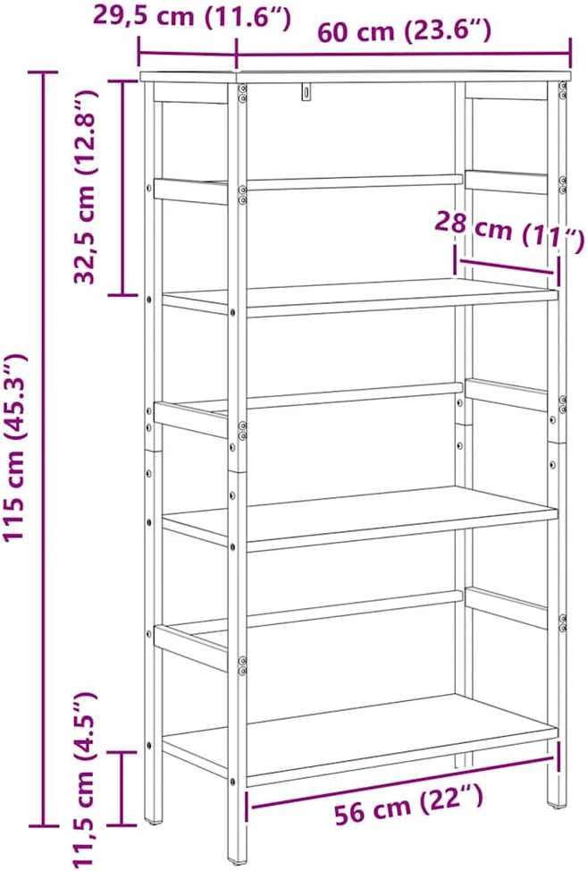 Knygų lentyna 3 lygių 60 x 29,5 x 115 cm Apdirbta mediena