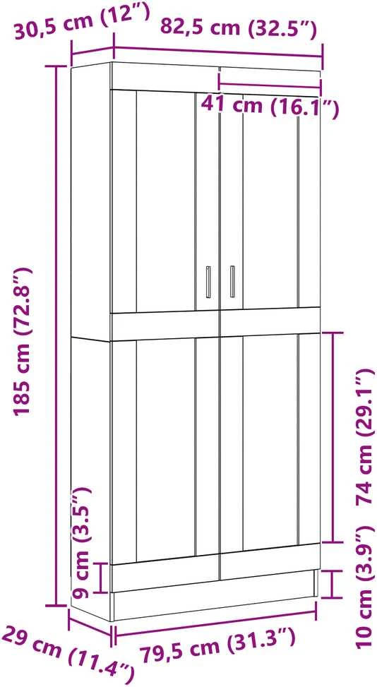 Knygų spinta 4 lygių 82,5 x 30,5 x 185 cm Apdirbta mediena