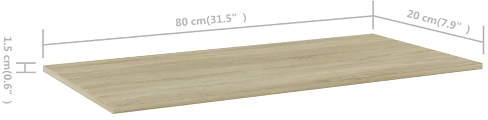 Knygų lentynos plokštės, 4vnt., ąžuolo, 80x20x1,5cm, MDP
