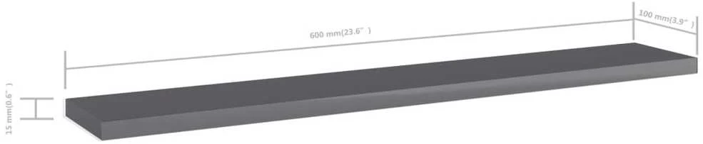 Knygų lentynos plokštės, 4vnt., pilkos, 60x10x1,5cm, MDP
