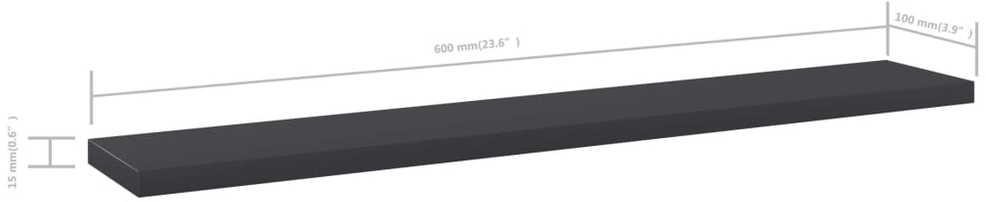 Knygų lentynos plokštės, 4vnt., pilkos, 60x10x1,5cm, MDP