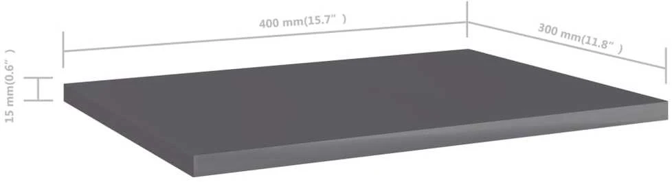 Knygų lentynos plokštės, 4vnt., pilkos, 40x30x1,5cm, MDP