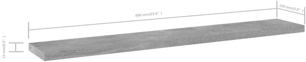 Knygų lentynos plokštės, 8vnt., betono pilkos, 60x10x1,5cm, MDP
