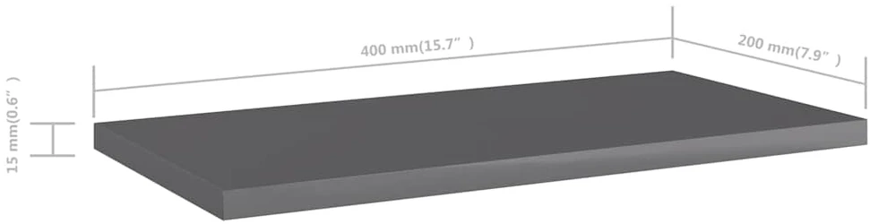 Knygų lentynos plokštės, 8vnt., pilkos, 40x20x1,5cm, MDP