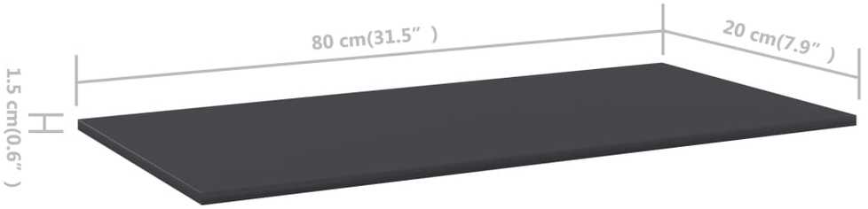 Knygų lentynos plokštės, 8vnt., pilkos, 80x20x1,5cm, MDP