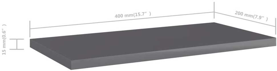 Knygų lentynos plokštės, 8vnt., pilkos, 40x20x1,5cm, MDP