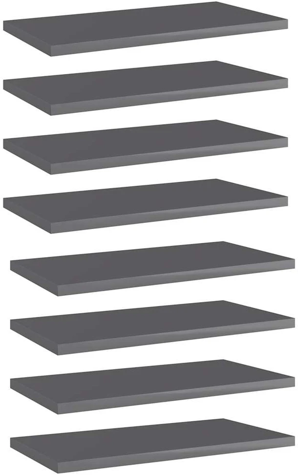 Knygų lentynos plokštės, 8vnt., pilkos, 40x20x1,5cm, MDP