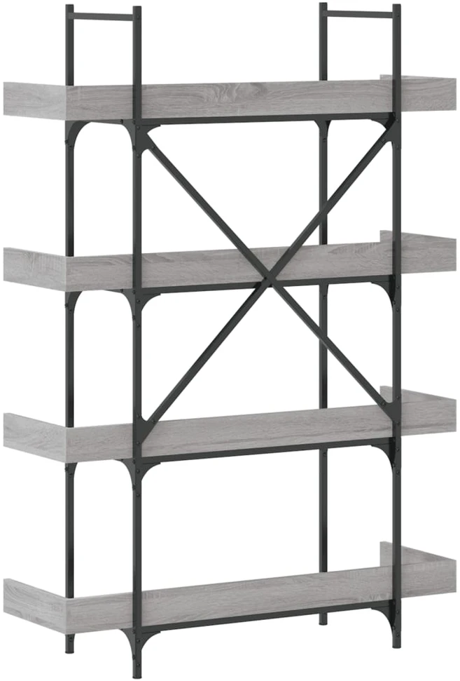 Knygų spinta, 4 aukštų, pilka ąžuolo, 100x33x145,5cm, mediena