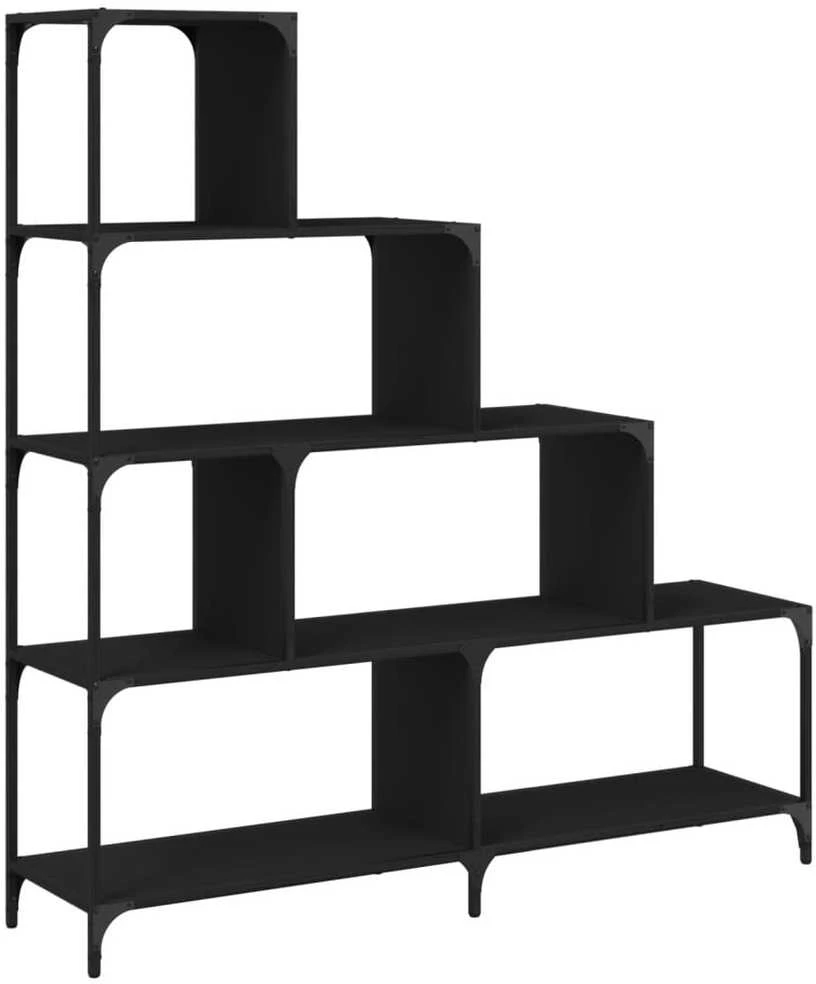 Knygų spinta, 4 pakopų, juoda, 139x33,5x149cm, apdirbta mediena
