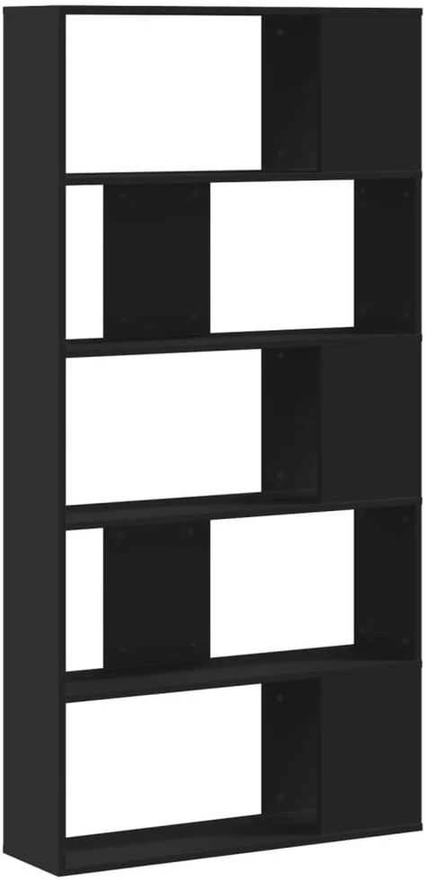 Knygų spinta, 5 aukštų, juoda, 80,5x23,5x162,5cm, mediena