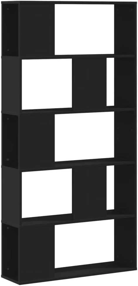 Knygų spinta, 5 aukštų, juoda, 80,5x23,5x162,5cm, mediena