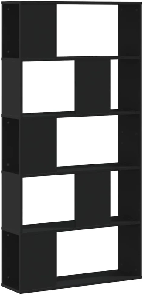 Knygų spinta, 5 aukštų, juoda, 80,5x23,5x162,5cm, mediena