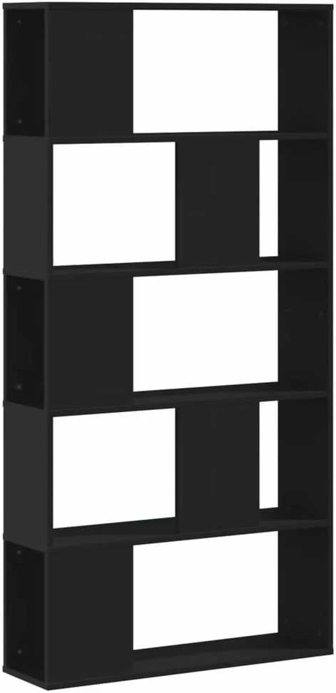 Knygų spinta, 5 aukštų, juoda, 80,5x23,5x162,5cm, mediena