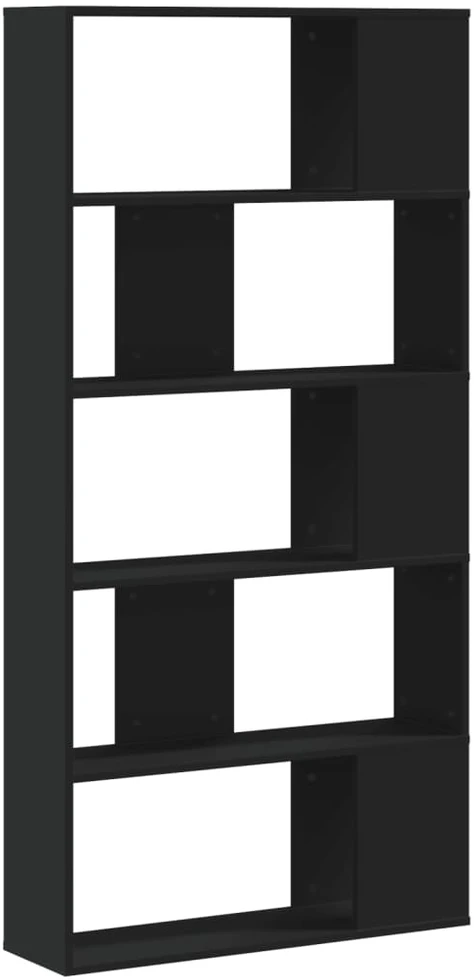 Knygų spinta, 5 aukštų, juoda, 80,5x23,5x162,5cm, mediena