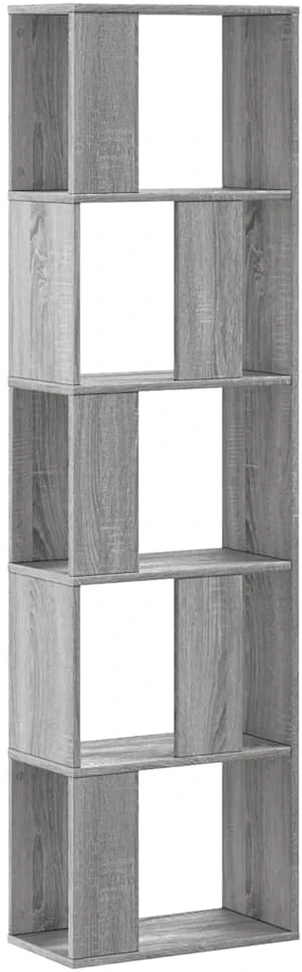 Knygų spinta, 5 aukštų, pilka, 45x23,5x162,5cm, mediena