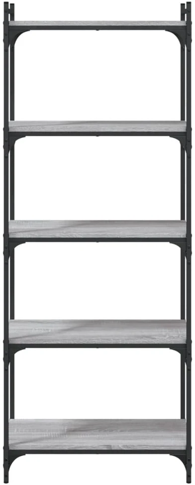 Knygų spinta, 5 aukštų, pilka ąžuolo, 60x30x154cm, mediena