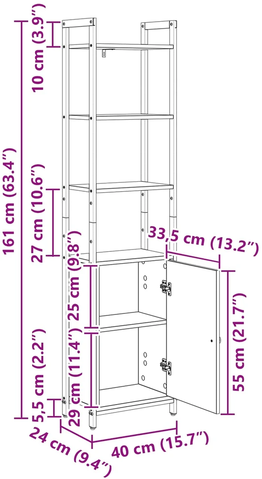 Knygų spinta 6 aukštų 40 x 24 x 161 cm Apdirbta mediena