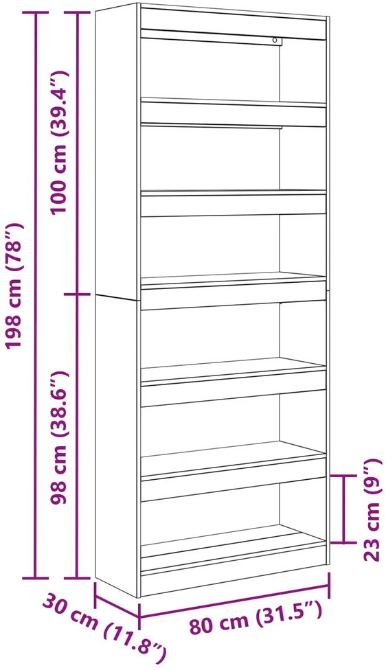 Knygų spinta 6 lygių 80 x 30 x 198 cm Apdirbta mediena