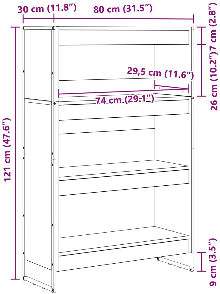 Knygų spinta 80 x 30 x 121 cm Apdirbta mediena Pilkas Sonoma