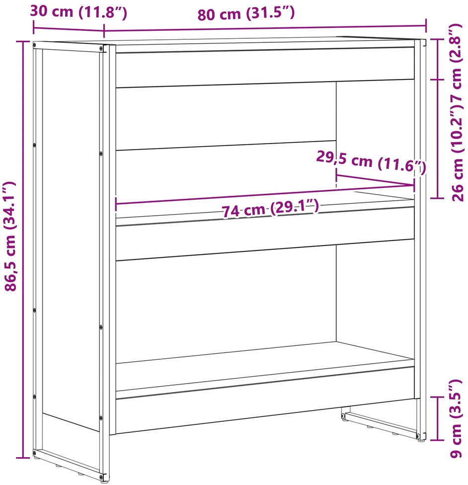 Knygų spinta 80 x 30 x 86,5 cm Apdirbta mediena Pilkas Sonoma