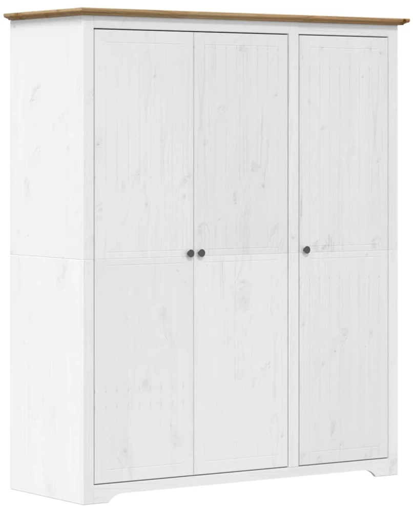 Knygų spinta BODO, balta/ruda, 146x53,5x173 cm, pušies masyvas