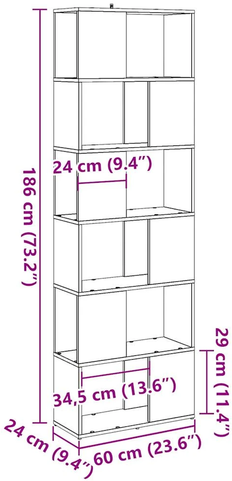knygų spinta/kambario pertvara Old Wood 60x24x186 cm