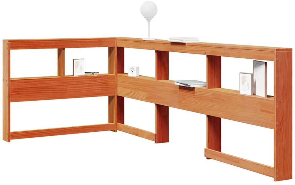 knygų spinta L formos vaško rudos 80 cm pušies medienos masyvas