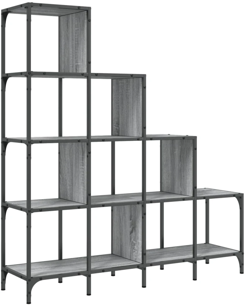 Knygų spinta, pilka ąžuolo, 122x30x132cm, mediena ir metalas
