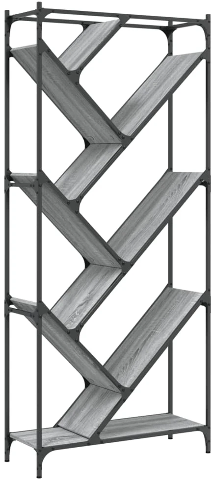 Knygų spinta, pilka ąžuolo, 79x30x180cm, mediena ir metalas
