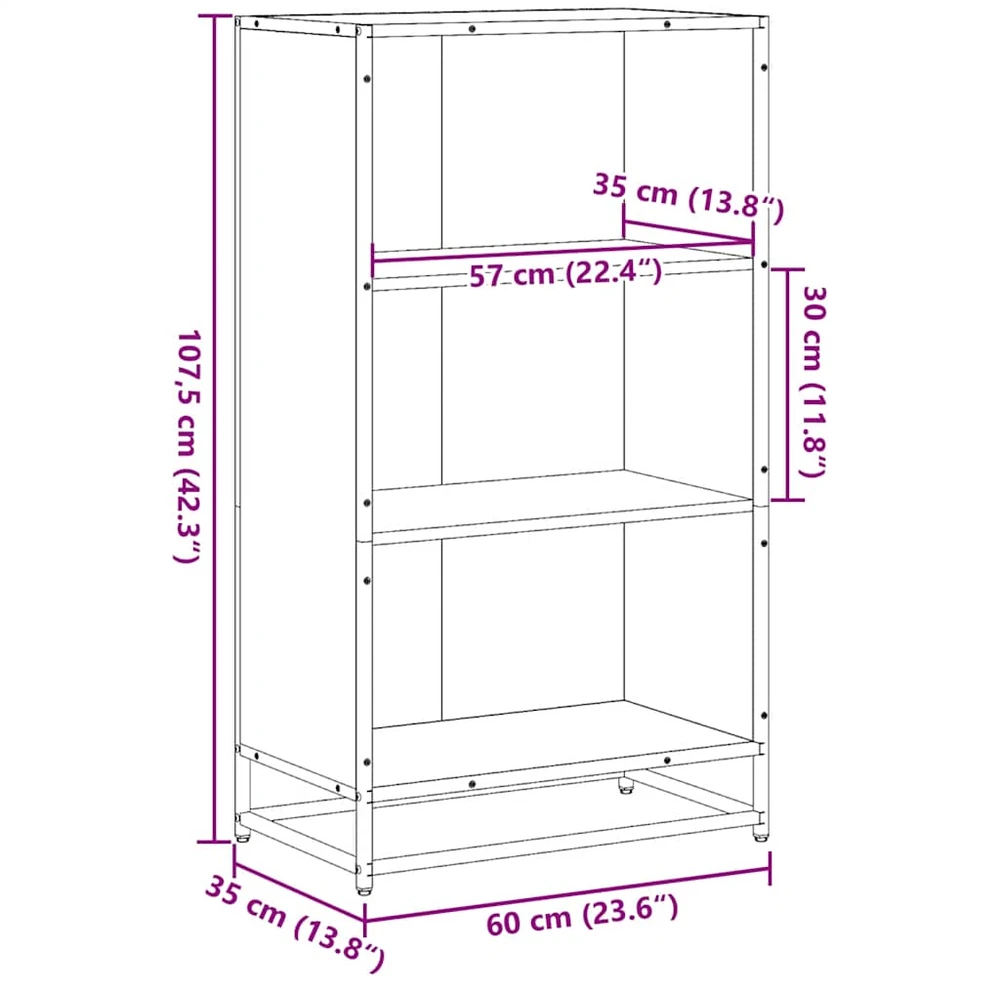 knygų spintelė juoda 60x35x107,5 cm inžinierinė mediena