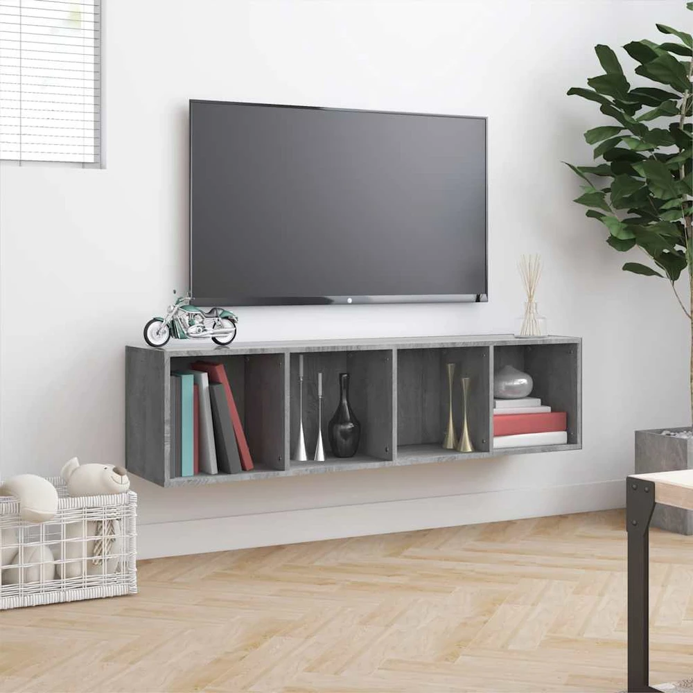 TV staliukas Knygų/televizoriaus spintelė, pilka, 143x30x36cm, mediena