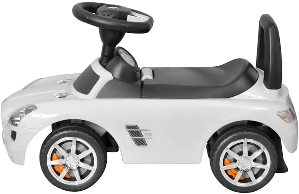 Kojomis varomas vaikiškas automobilis, baltos spalvos