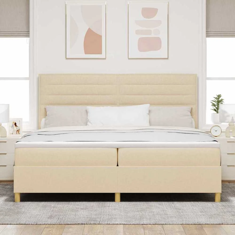 Kiemas lova su čiužiniu Kreminė 200 x 200 cm audinys