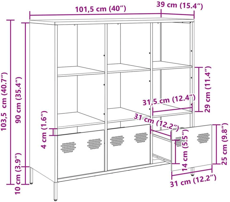 Komoda, antracito spalvos, 101,5x39x103,5cm, plienas